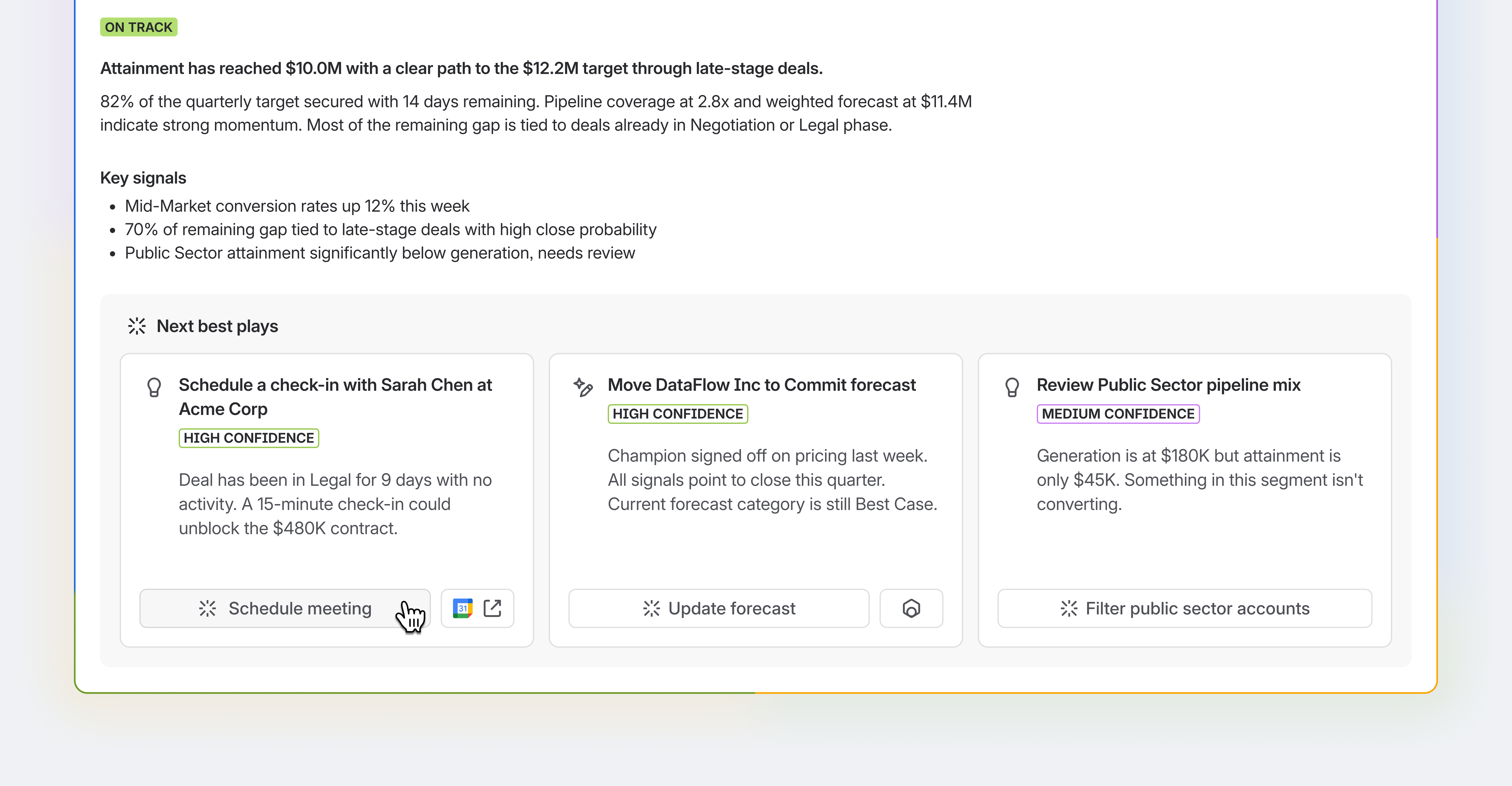 AI summary with next best actions